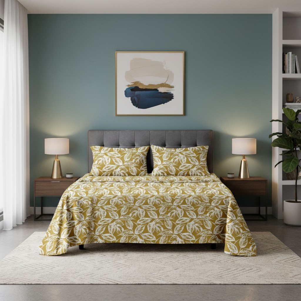 Cover Leafora Serenity-Marigold Ember Leafora Serenity 7-Piece Bedsheet Set – Marigold Ember - Image 1