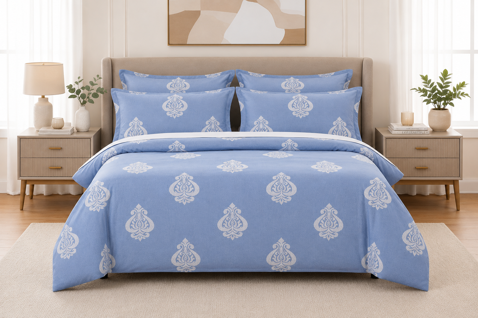Heritage Motif - Azure Blue -cover Heritage Motif 7-Piece Bedsheet Set – Azure Blue - Image 1